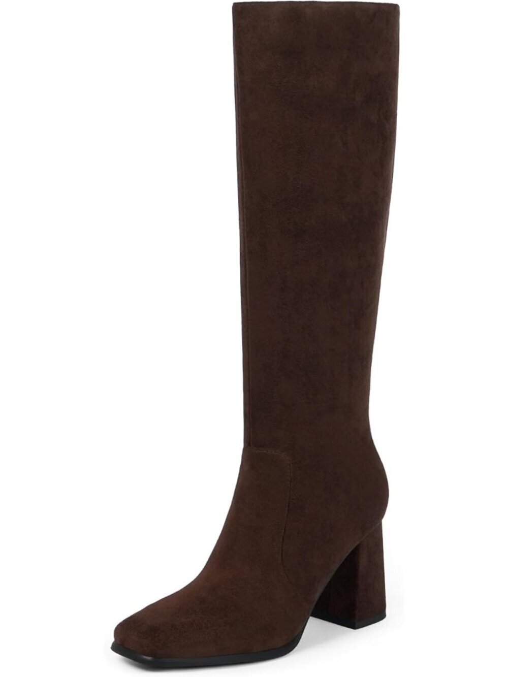 Women's Dark Brown Chunky Heel Square Toe Heeled Tall Boot Fashion Side Zipper